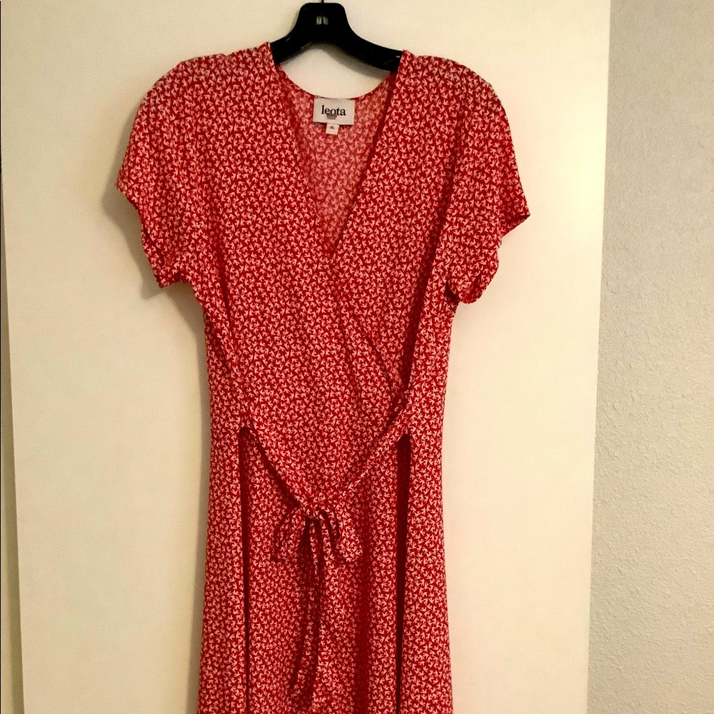 Leota Red Print Faux Wrap Dress Size XL